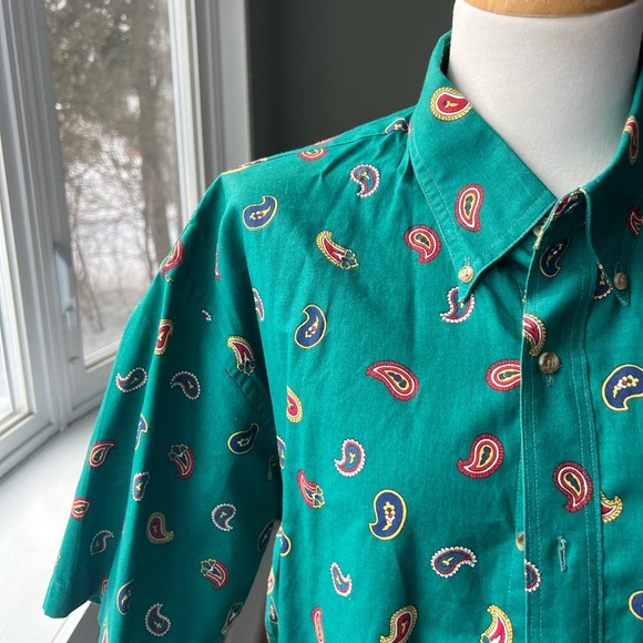 Other - Vintage 90s Green Paisley Button Down - 100% Cotton - Men's Shirt - Size L